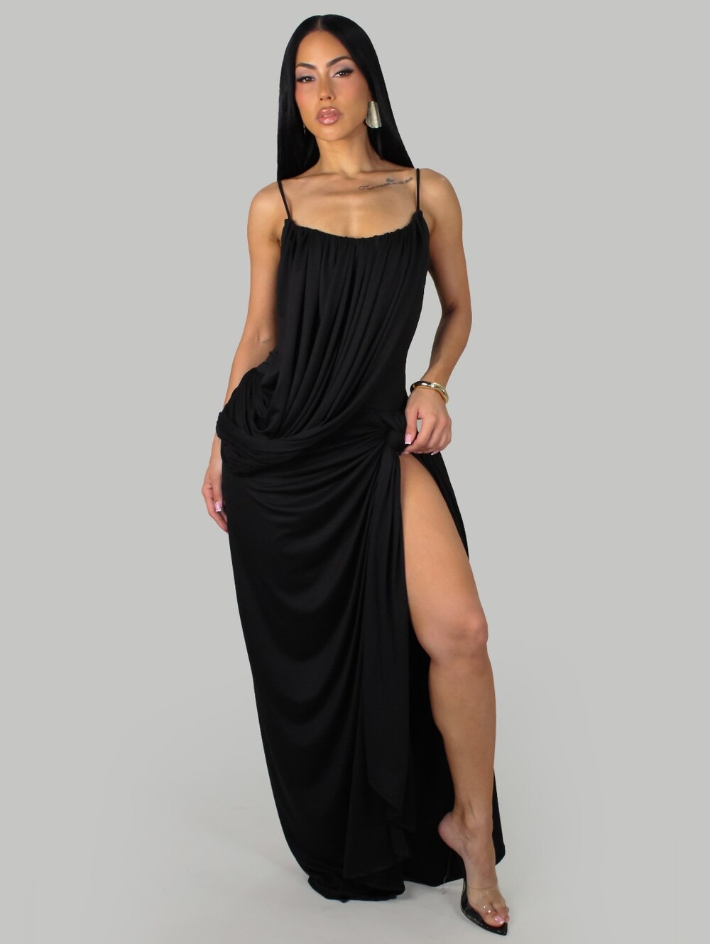 Versona Sexy Slit Maxi Dress- Black